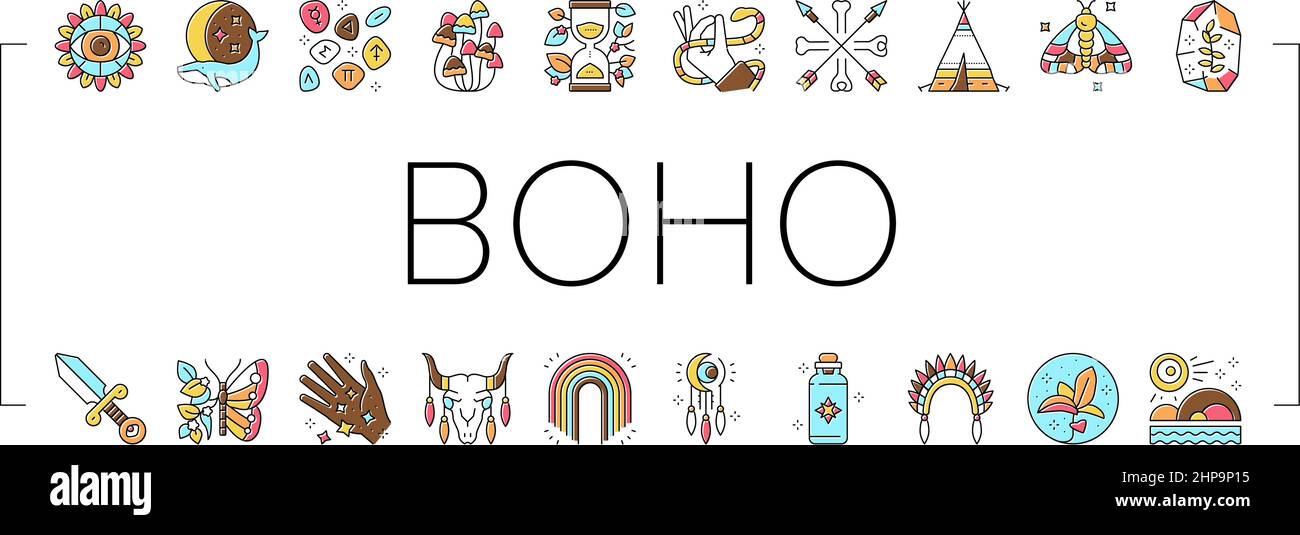 Boho Style Decoration Collection Icons Set Vector Stock Vector Image ...