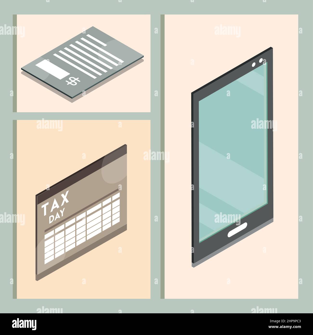 set isometric tax day Stock Vector