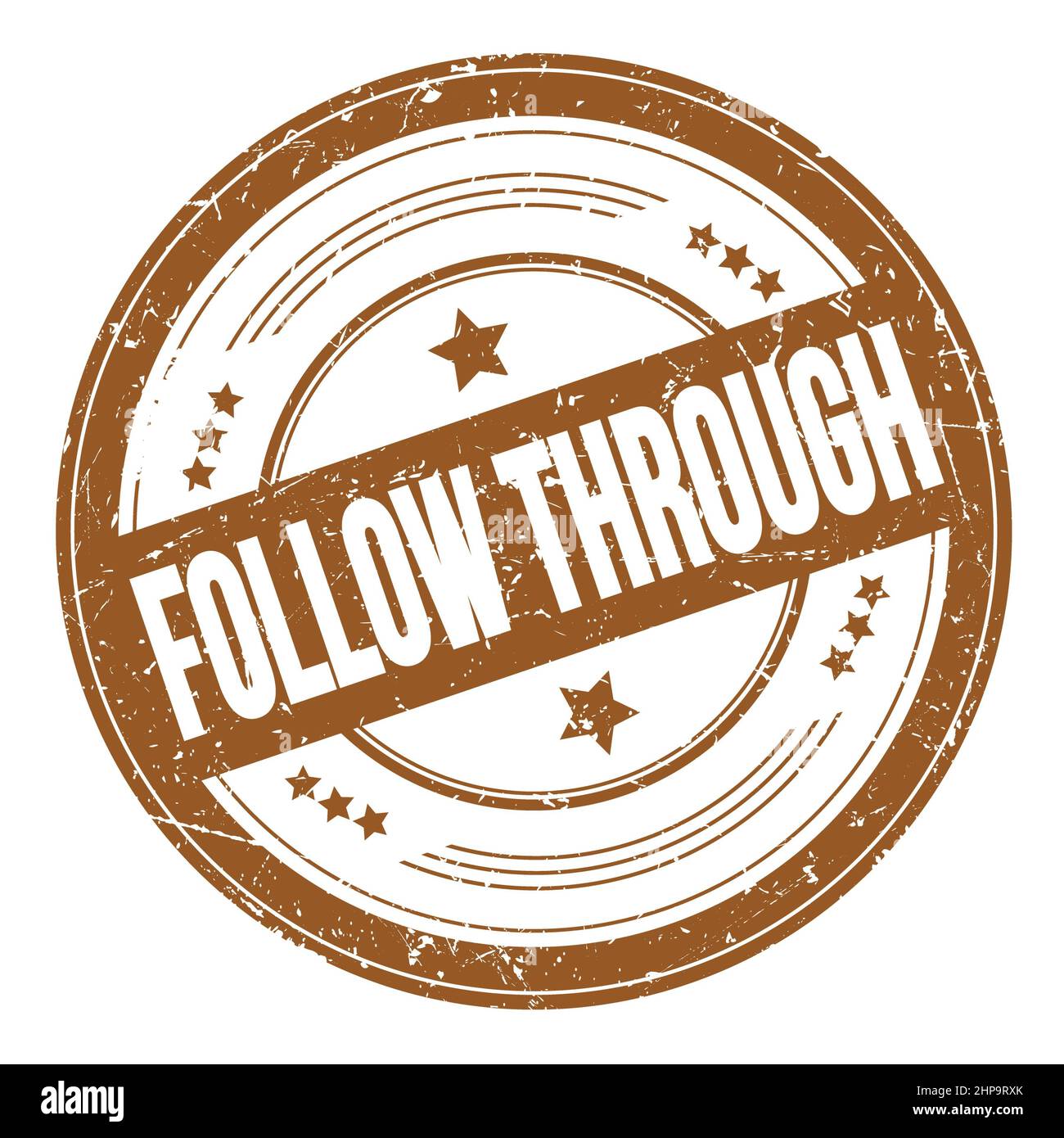 FOLLOW THROUGH text on brown round grungy texture stamp Stock Photo Alamy
