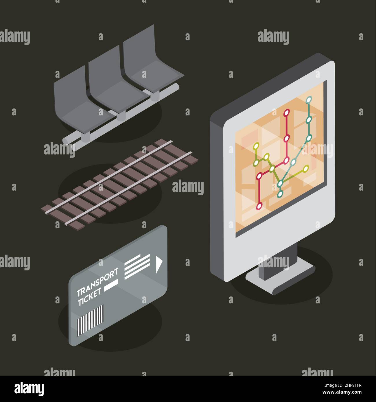 set of subway isometric Stock Vector