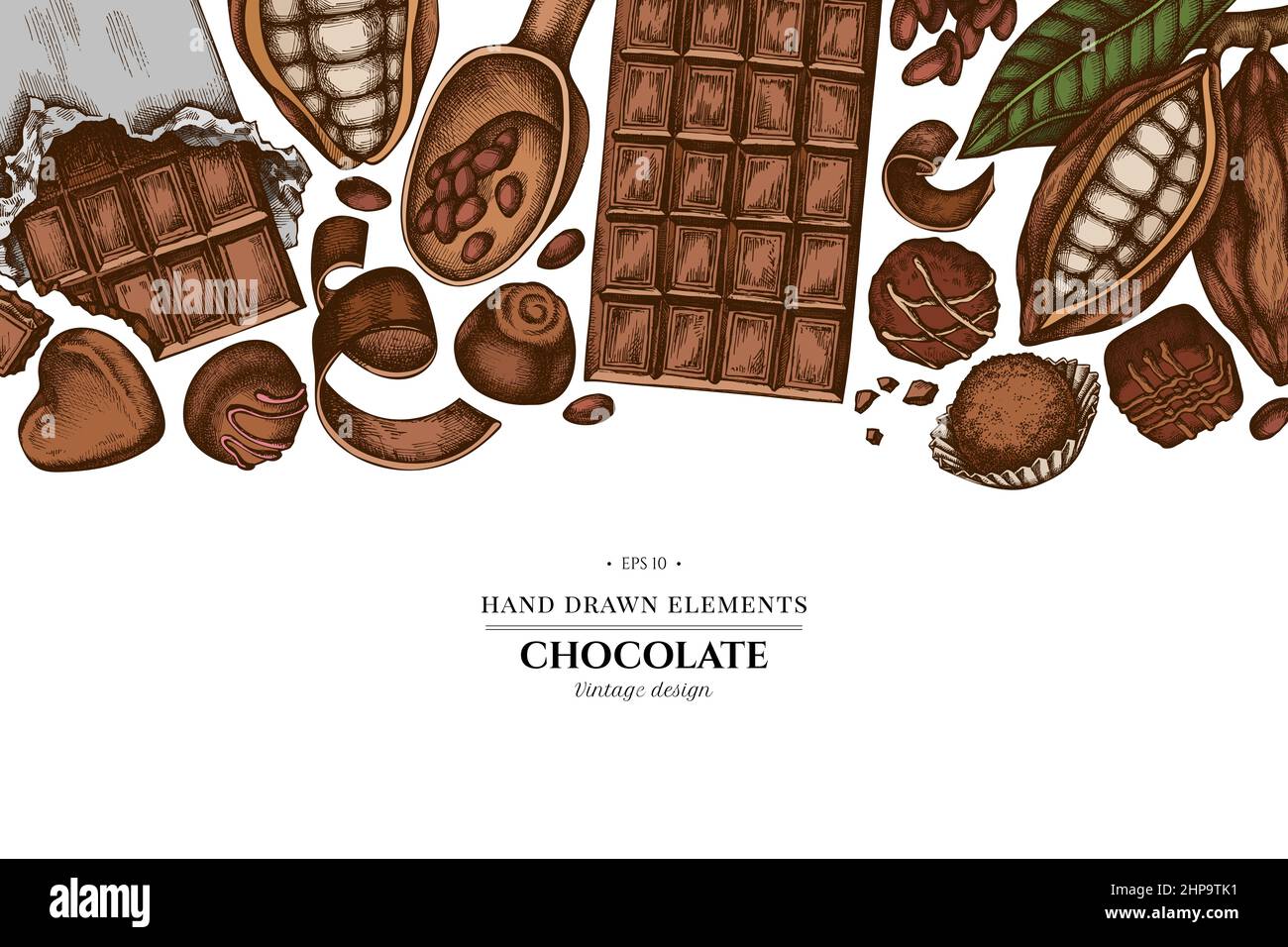 Colored elements design with cocoa beans, cocoa, chocolate, chocolate