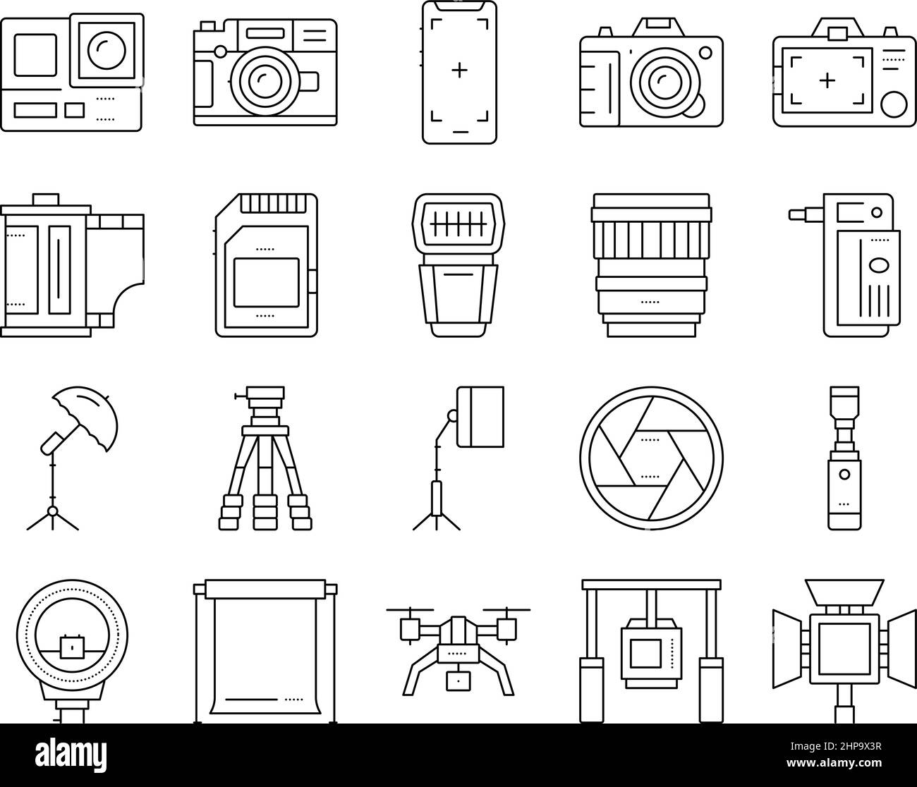 Photography Device Collection Icons Set Vector . Stock Vector