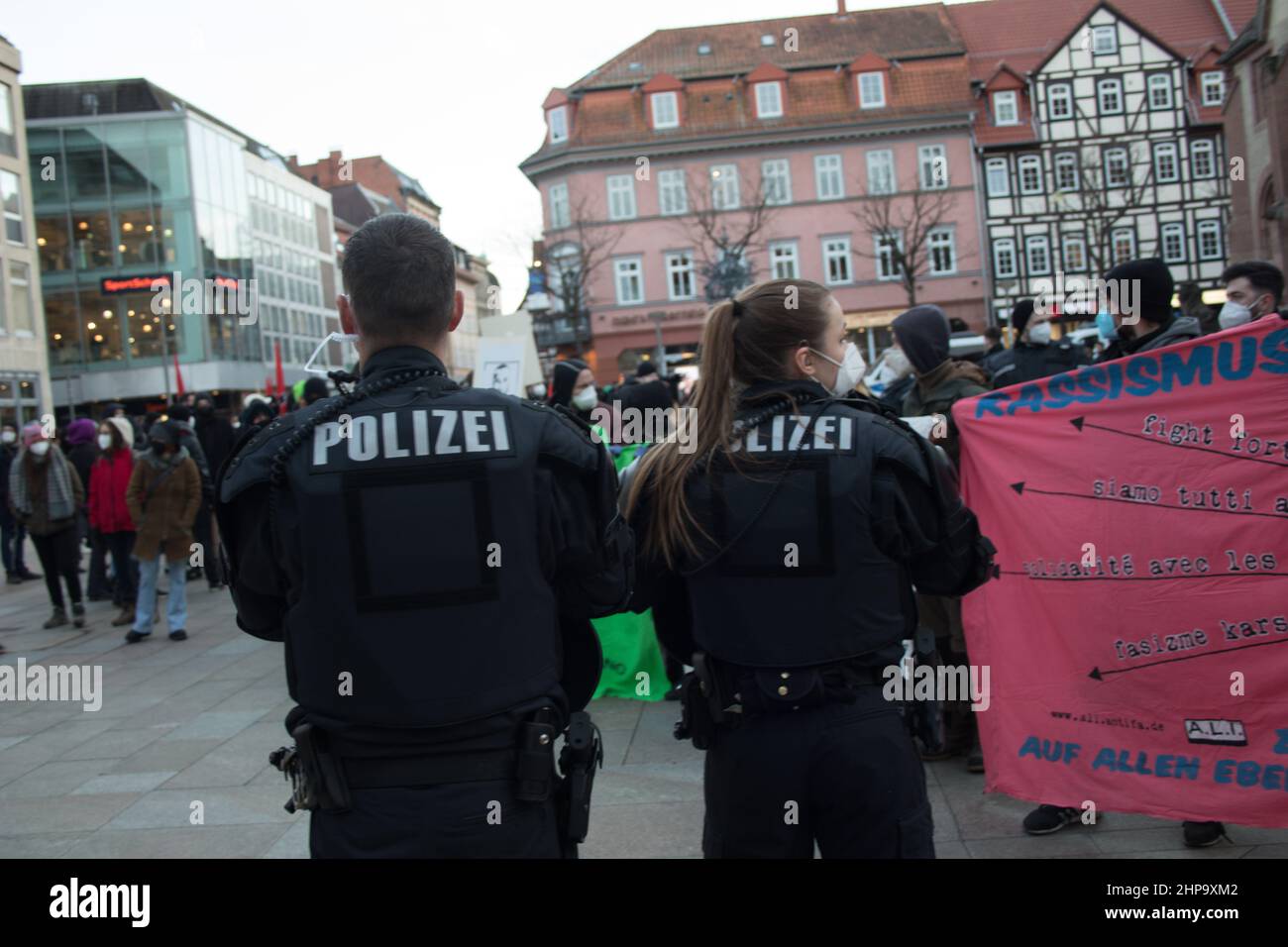 Protests were held across Germany on Saturday. The protesters chanted various slogans against racism. They lit candles and offered flowers in the name of the deceased. Two years ago today, nine people were killed in a racially motivated attack in Hanau. (Photo by Tubal Sapkota/Pacific Press) Credit: Pacific Press Media Production Corp./Alamy Live News Stock Photo