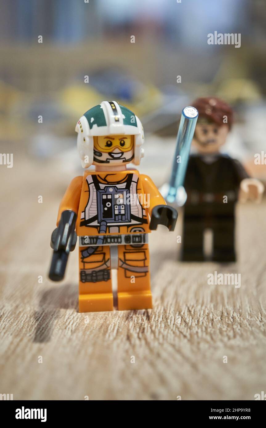 Shot of Lego brand Star Wars Wedge Antilles star fighter toy figurines Stock Photo Alamy