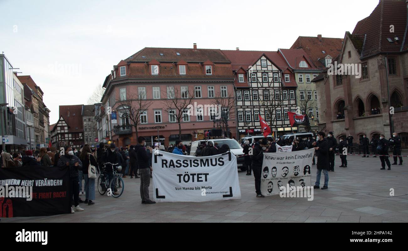 February 19, 2022, GÃ¶ttingen, Lower Saxony, Germany: Protests were held across Germany on Saturday. The protesters chanted various slogans against racism. They lit candles and offered flowers in the name of the deceased. Two years ago today, nine people were killed in a racially motivated attack in Hanau. (Credit Image: © Tubal Sapkota/Pacific Press via ZUMA Press Wire) Stock Photo