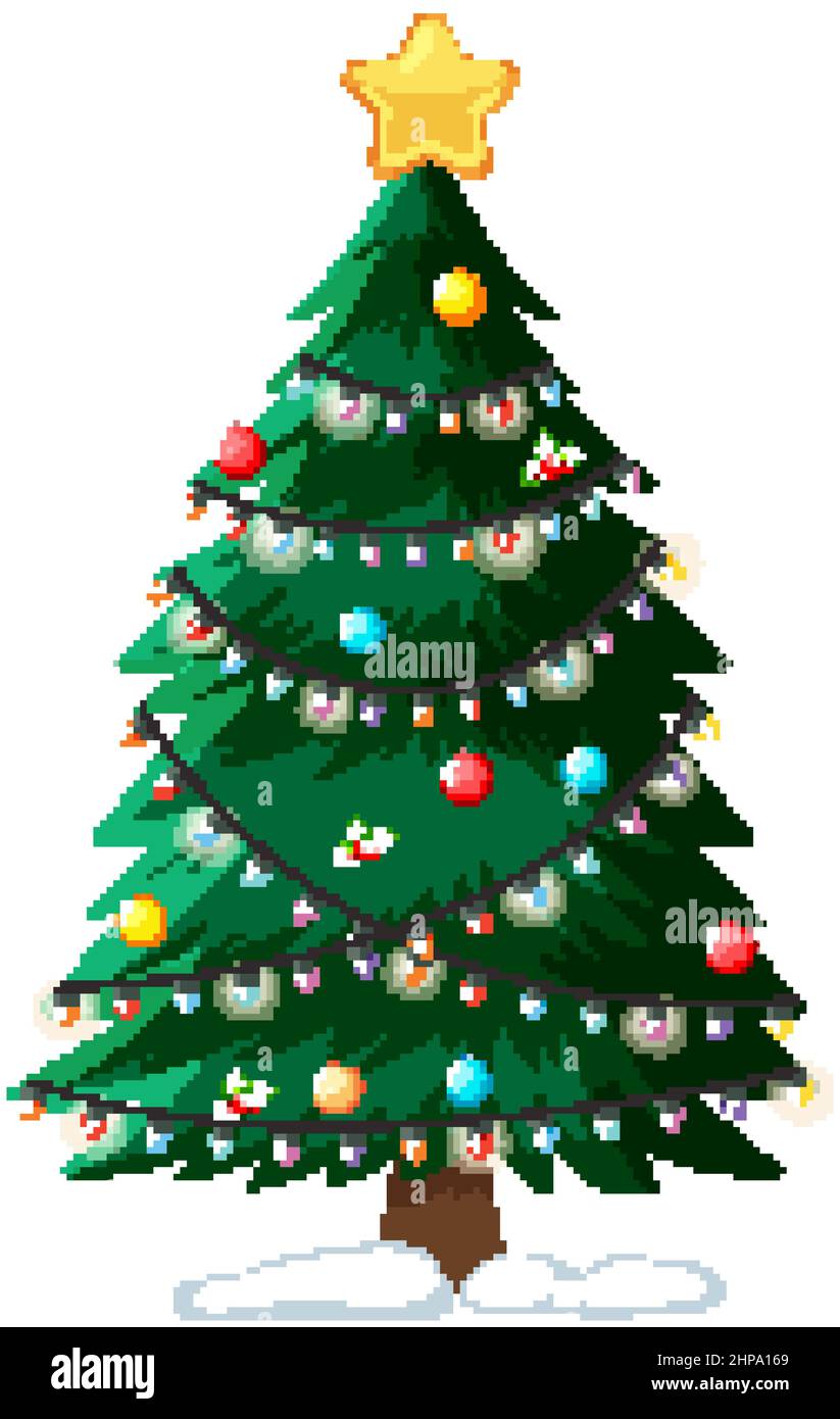 Christmas tree decorated with festive lights illustration Stock Vector ...