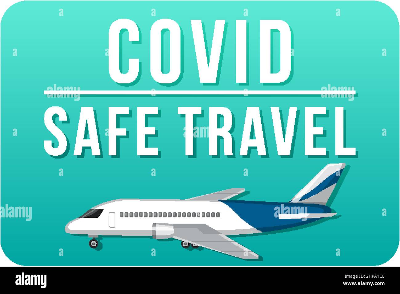 Covid Safe Travel banner with an airplane illustration Stock Vector