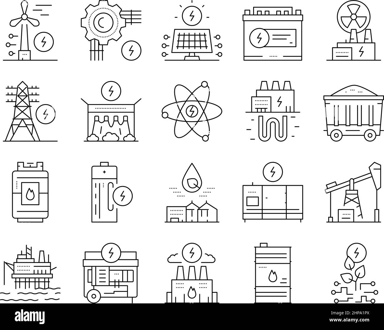 Energy Electricity And Fuel Power Icons Set Vector Stock Vector Image ...