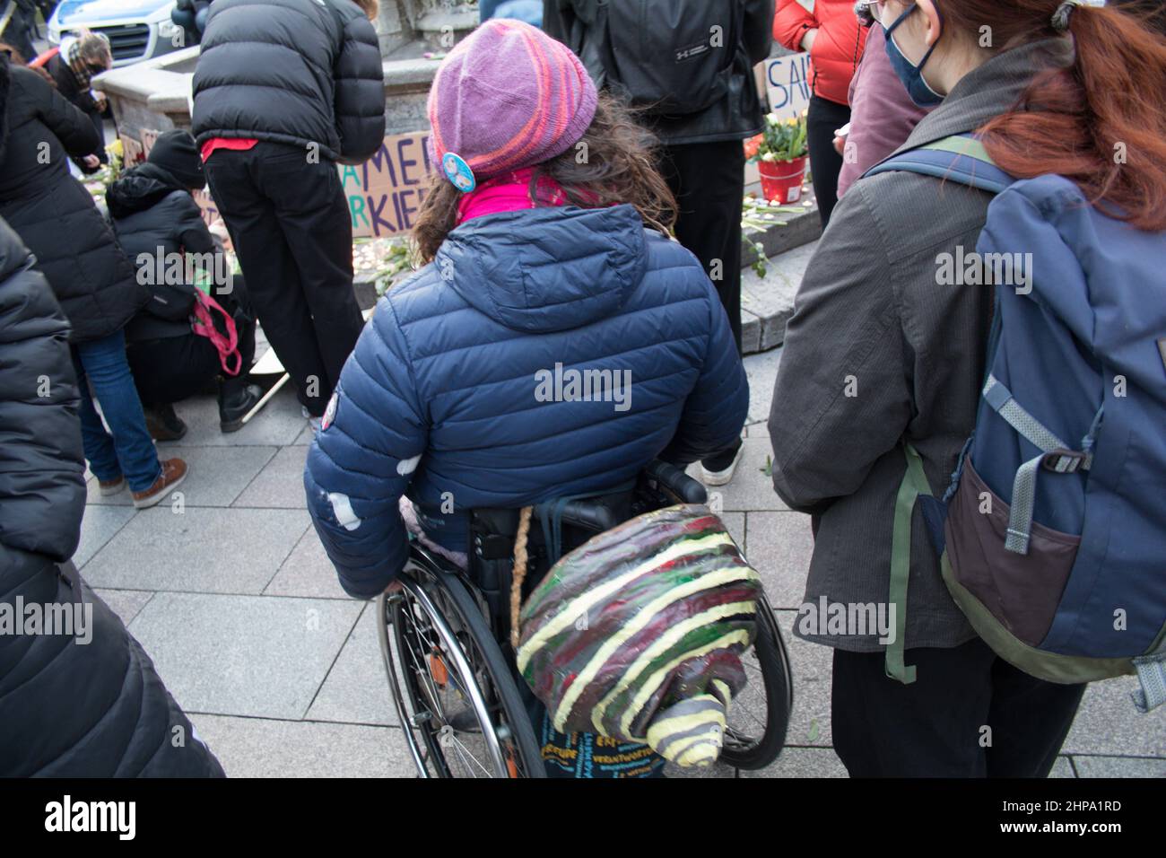 February 19, 2022, GÃ¶ttingen, Lower Saxony, Germany: Protests were held across Germany on Saturday. The protesters chanted various slogans against racism. They lit candles and offered flowers in the name of the deceased. Two years ago today, nine people were killed in a racially motivated attack in Hanau. (Credit Image: © Tubal Sapkota/Pacific Press via ZUMA Press Wire) Stock Photo