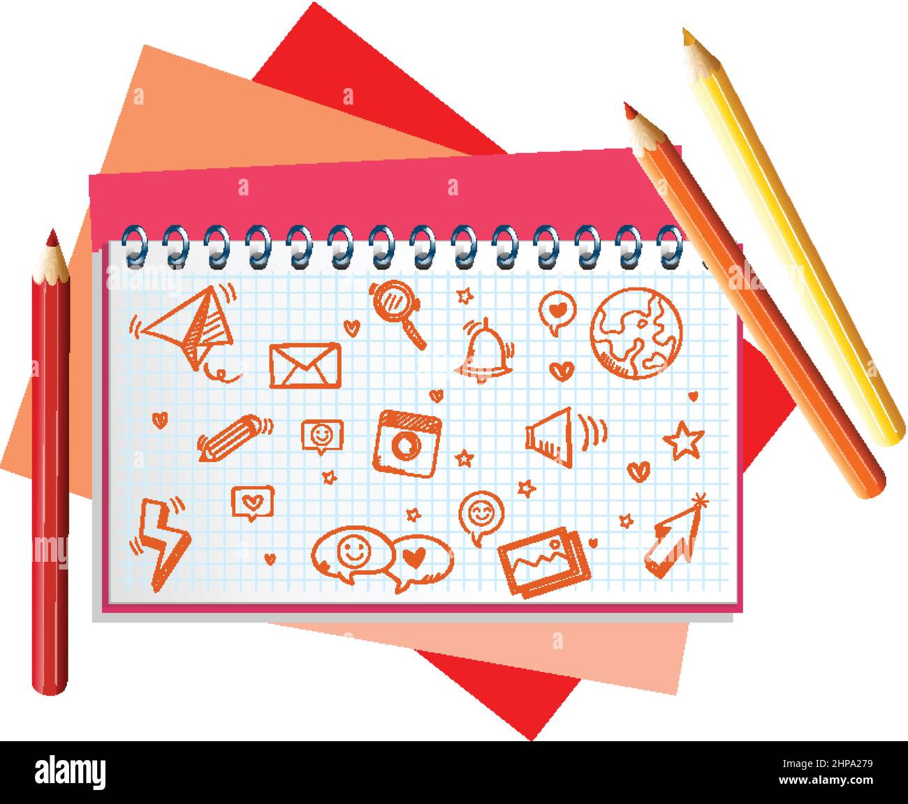 Hand drawn doodle icons on notebook page illustration Stock Vector ...