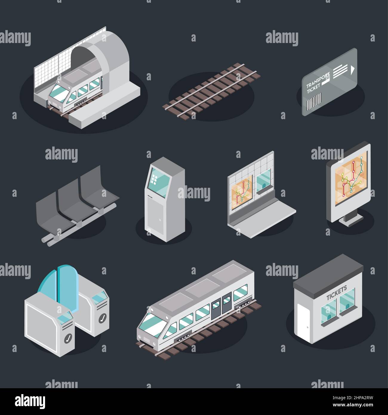 subway train icons collection Stock Vector
