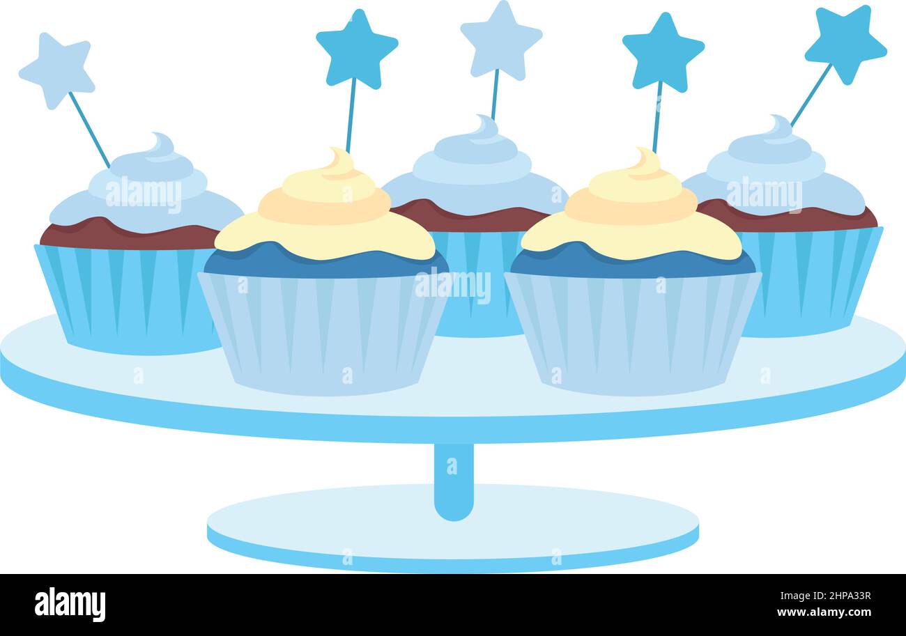 Cupcakes with whipped cream semi flat color vector object Stock Vector