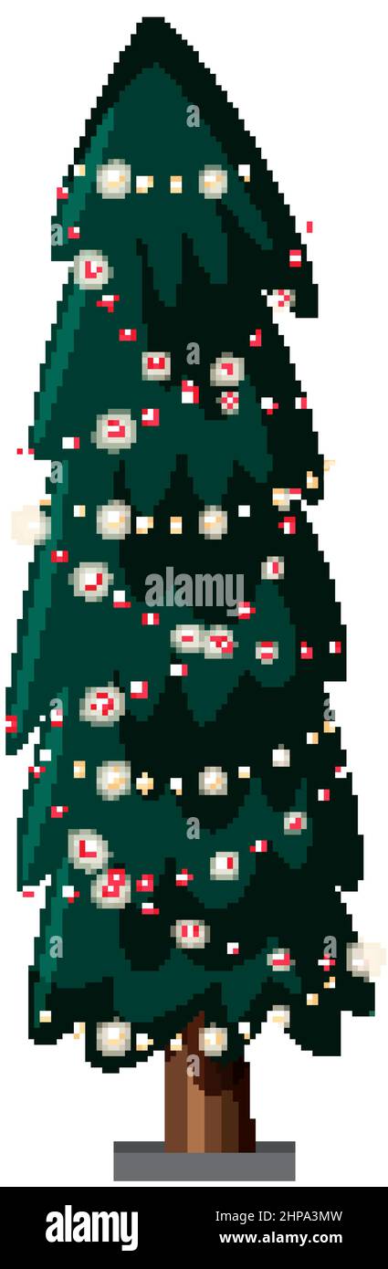 Isolated Christmas tree decorated with festive lights illustration ...