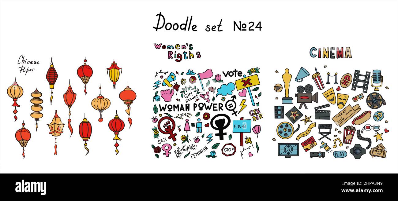 A set of doodle signs of feminism, women s rights. Hand drawn vector ...