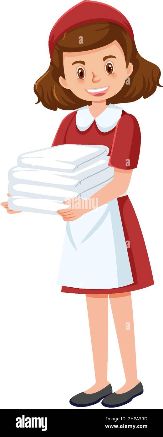 A housekeeper cartoon character on white background illustration Stock