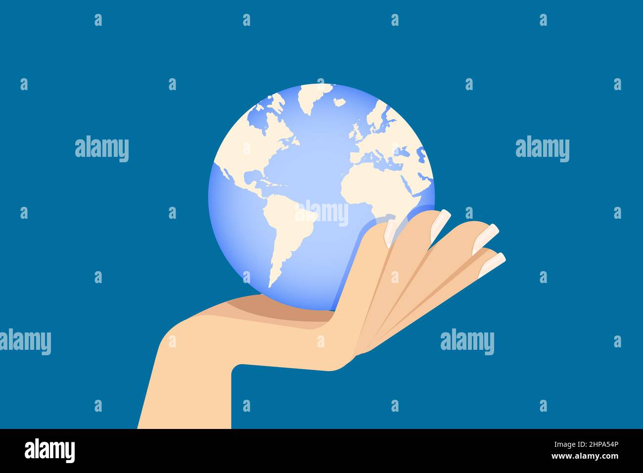 Hand holding planet earth in her hand. Ecology care and eco friendly ...