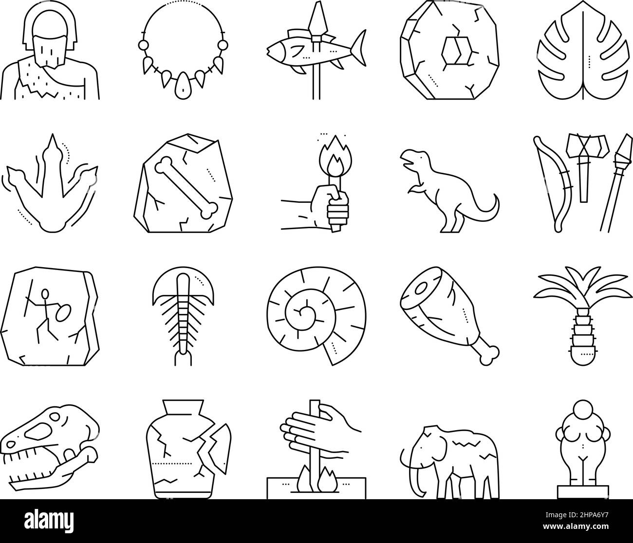 Prehistoric Shell, Dinosaur Eggs,pterodactyl, Mammoth. Dinosaur and  Prehistoric Period Set Collection Icons in Outline Stock Vector -  Illustration of tusks, paleontology: 93544469