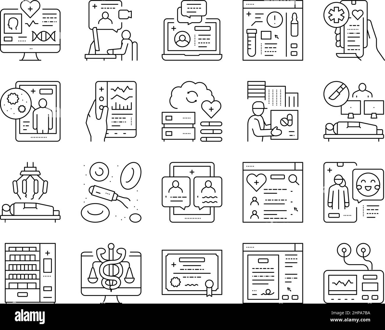 Telehealth Medicine Treatment Icons Set Vector . Stock Vector