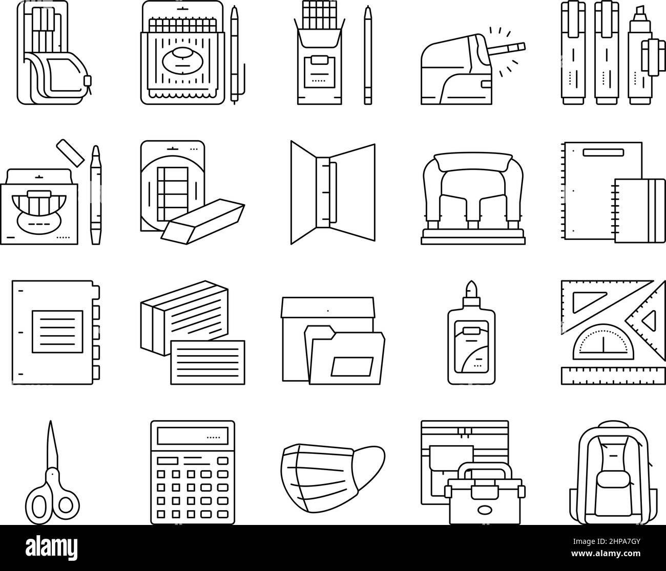 School Supplies Stationery Tools Icons Set Vector Stock Vector Image ...