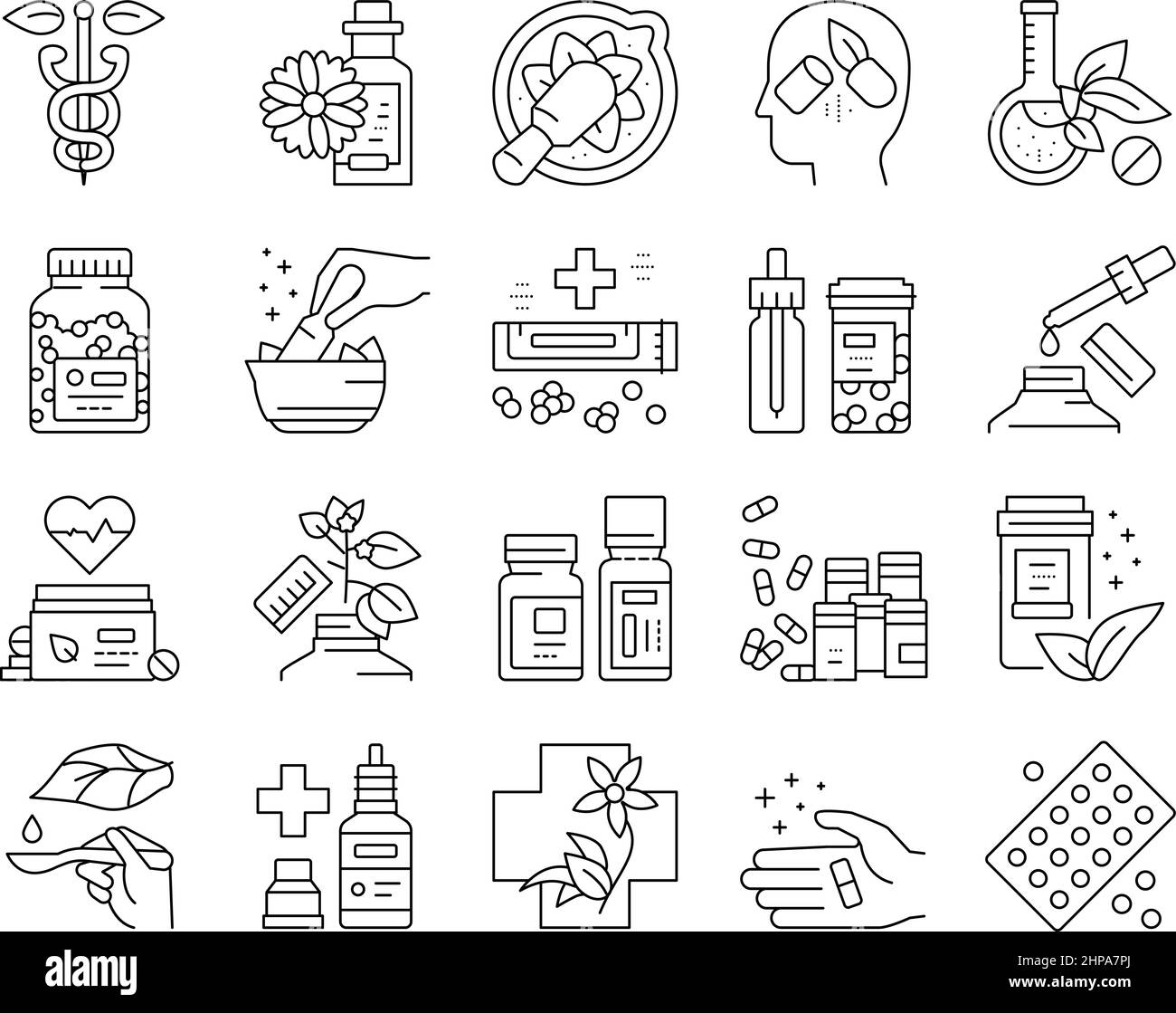 Homeopathy Medicine Collection Icons Set Vector Stock Vector Image ...