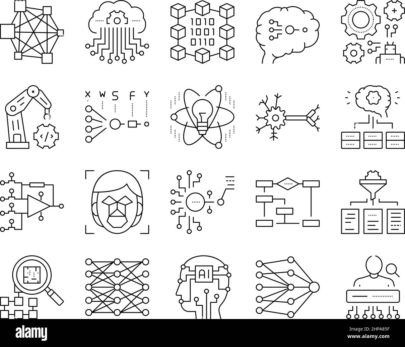 Neural Network And Ai Collection Icons Set Vector Stock Vector Image ...