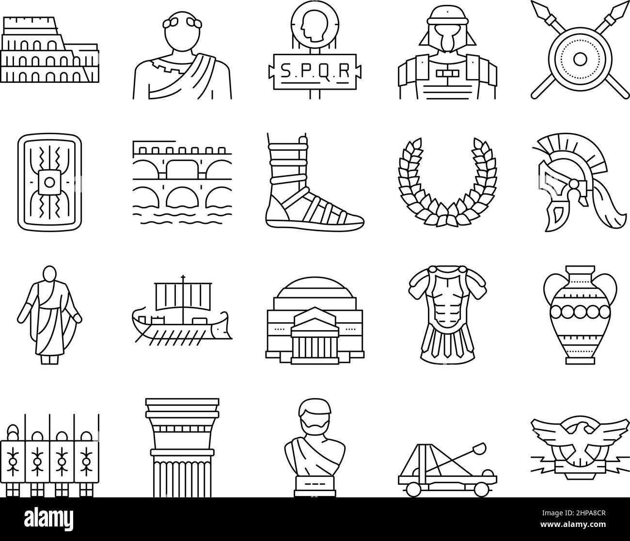 Ancient Rome Antique History Icons Set Vector . Stock Vector