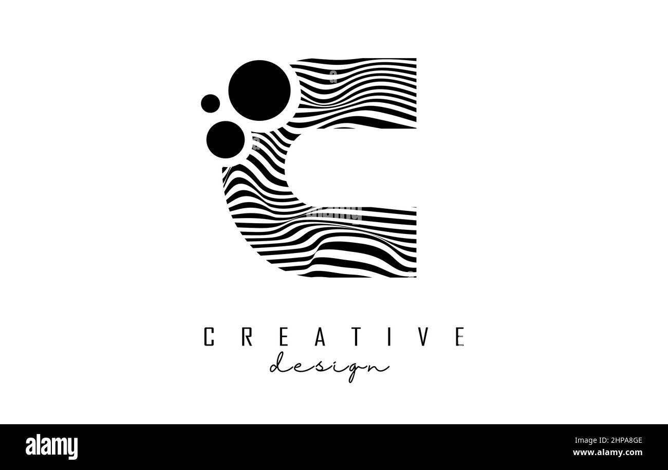 Letter C logo with black lines and dots. Vector illustration with ...