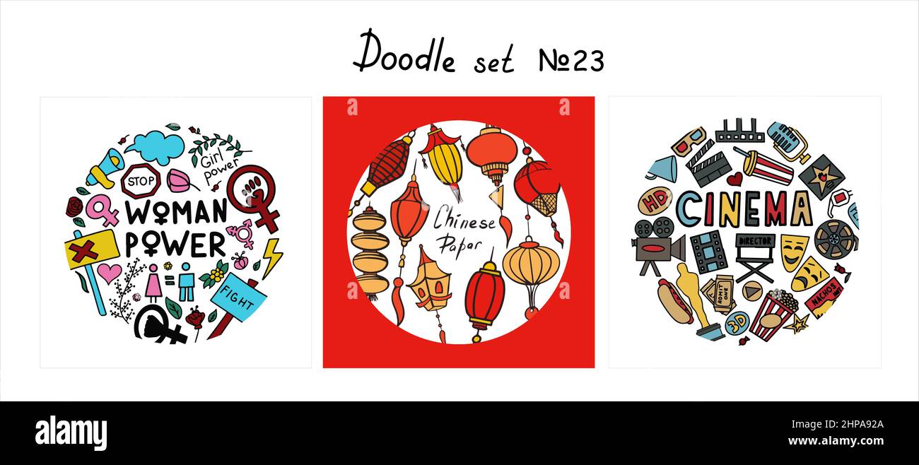 A set of doodle signs of feminism, women s rights. Hand drawn vector ...