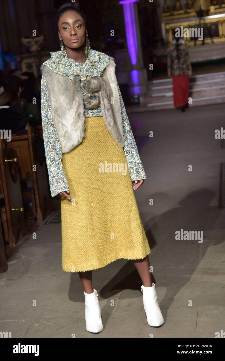 A model walks at the Hip Curve Fashion Show LFW AW 22/23 at St John
