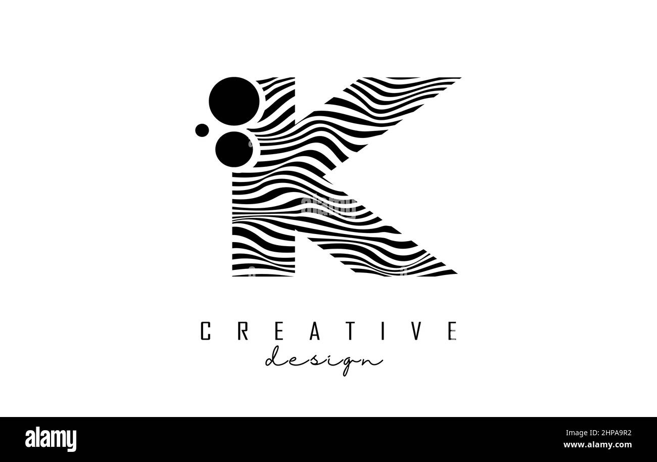 Letter K logo with black lines and dots. Vector illustration with ...