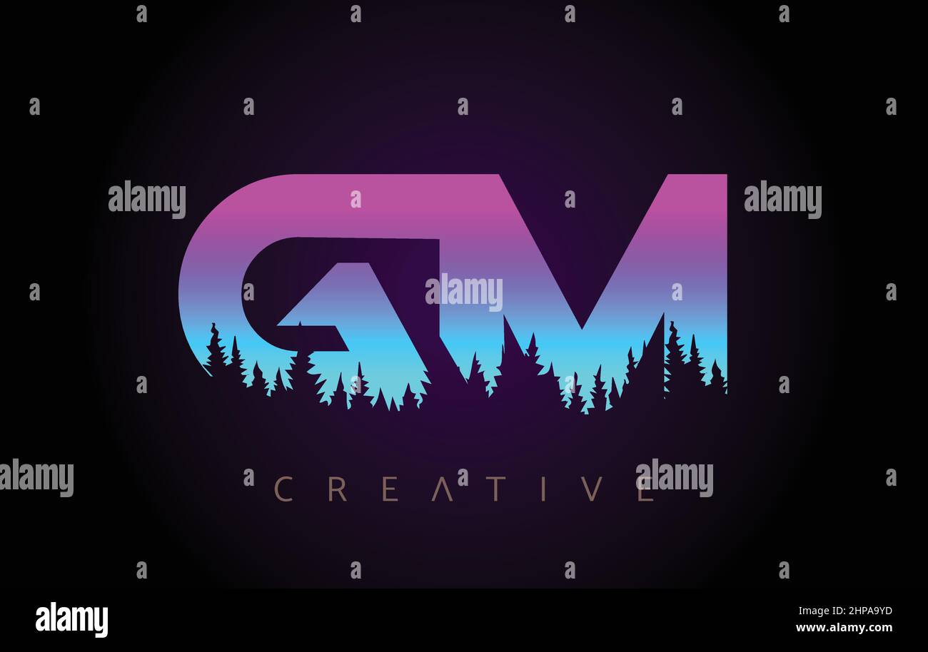 Gm g m grunge letter logo with purple vibrant Vector Image