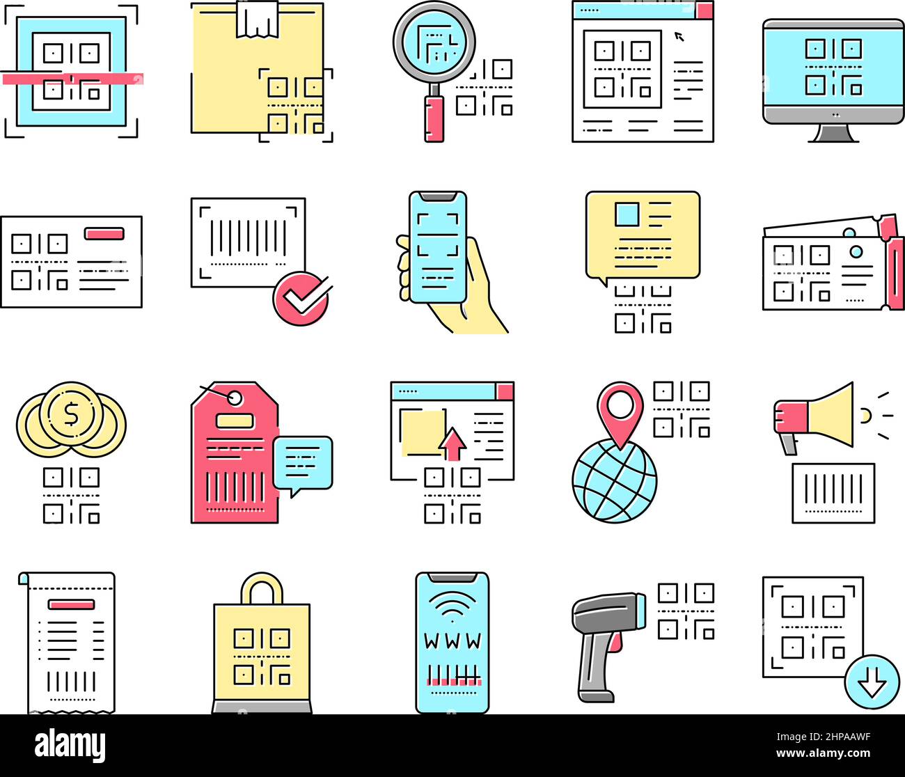 Qr Code Identification Collection Icons Set Vector Stock Vector Image ...