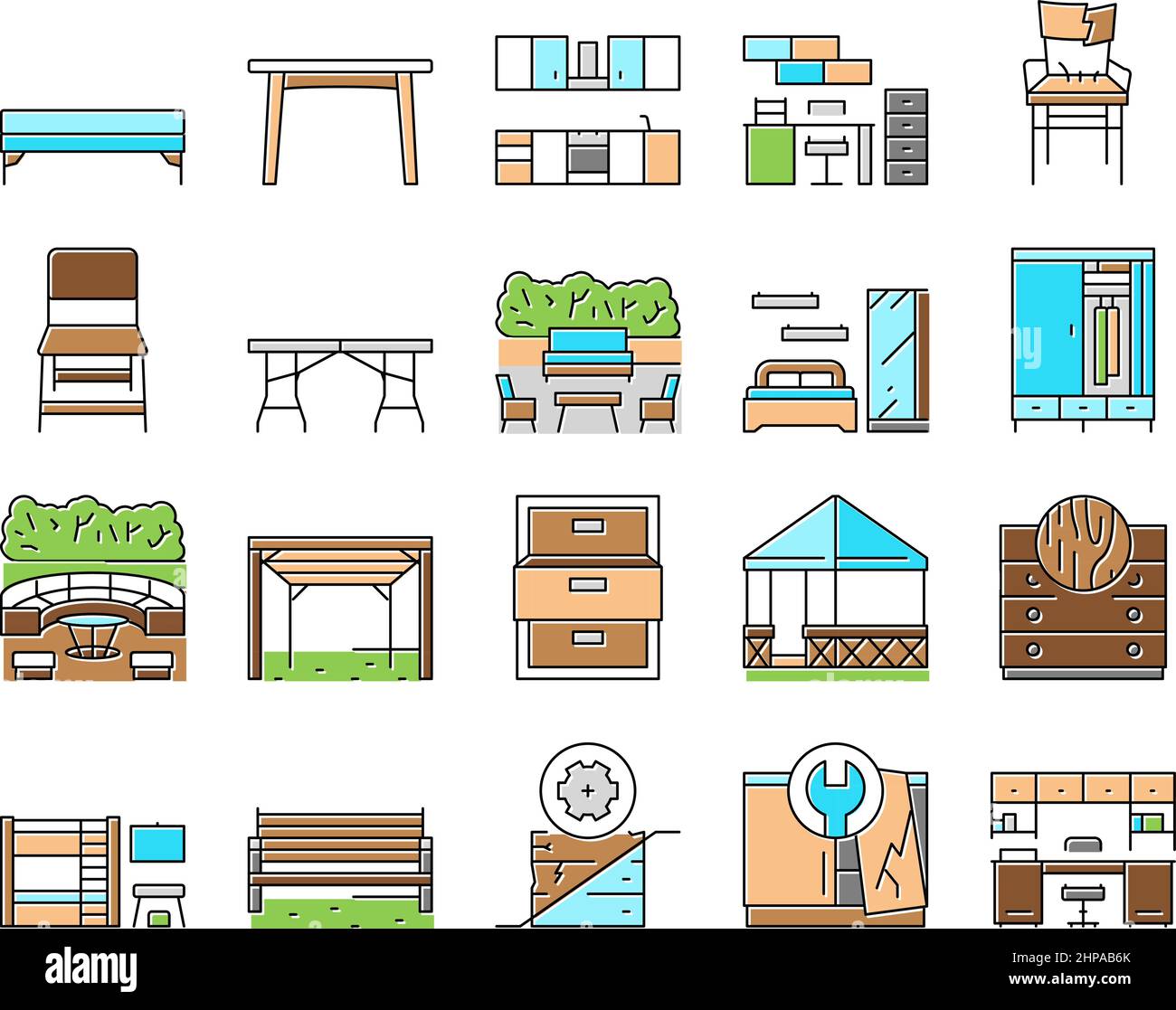 Furniture For Home And Backyard Icons Set Vector Stock Vector Image ...