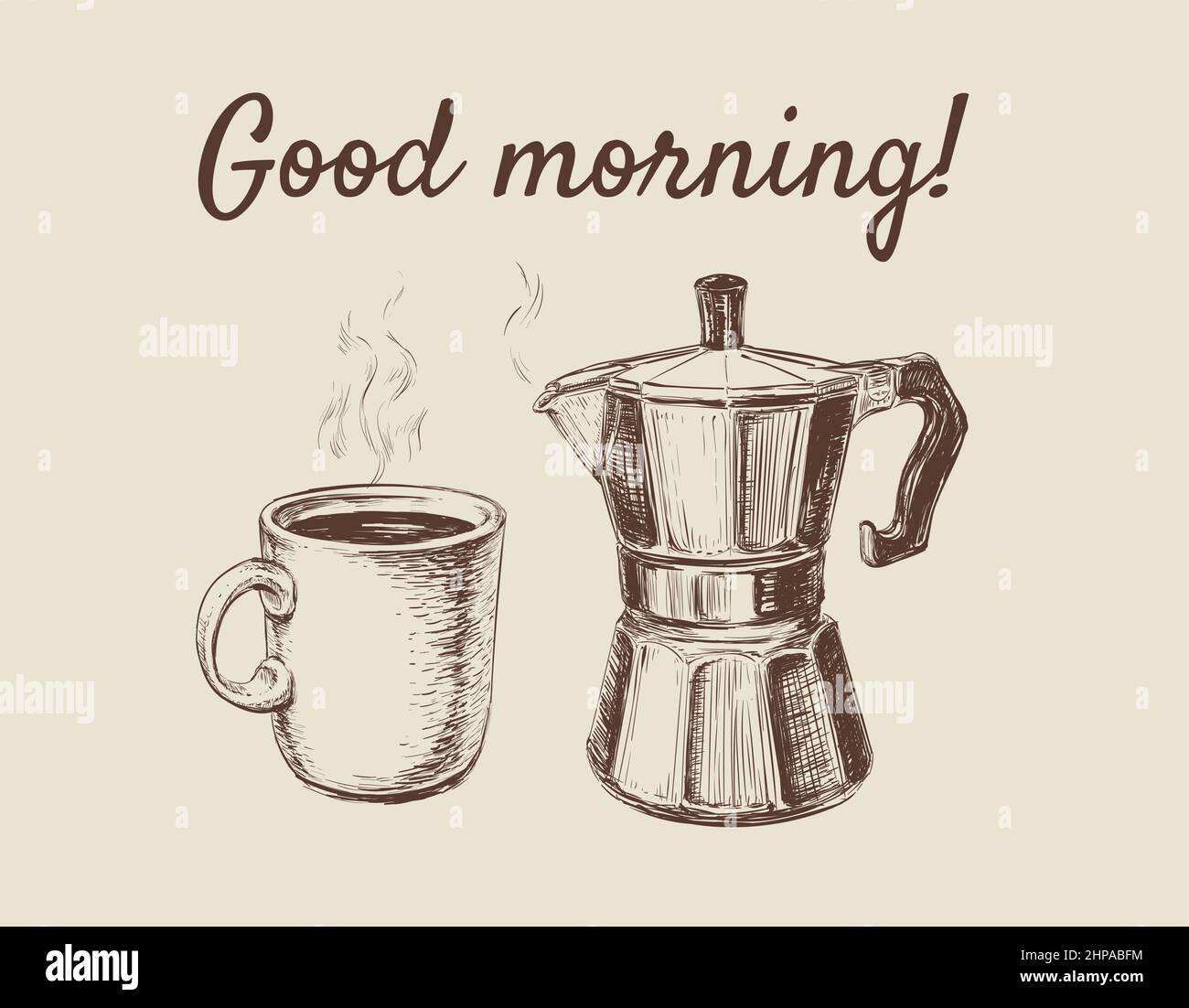 Coffee Cup Pot. Coffee Maker Hand Drawn Vector Illustration Stock ...