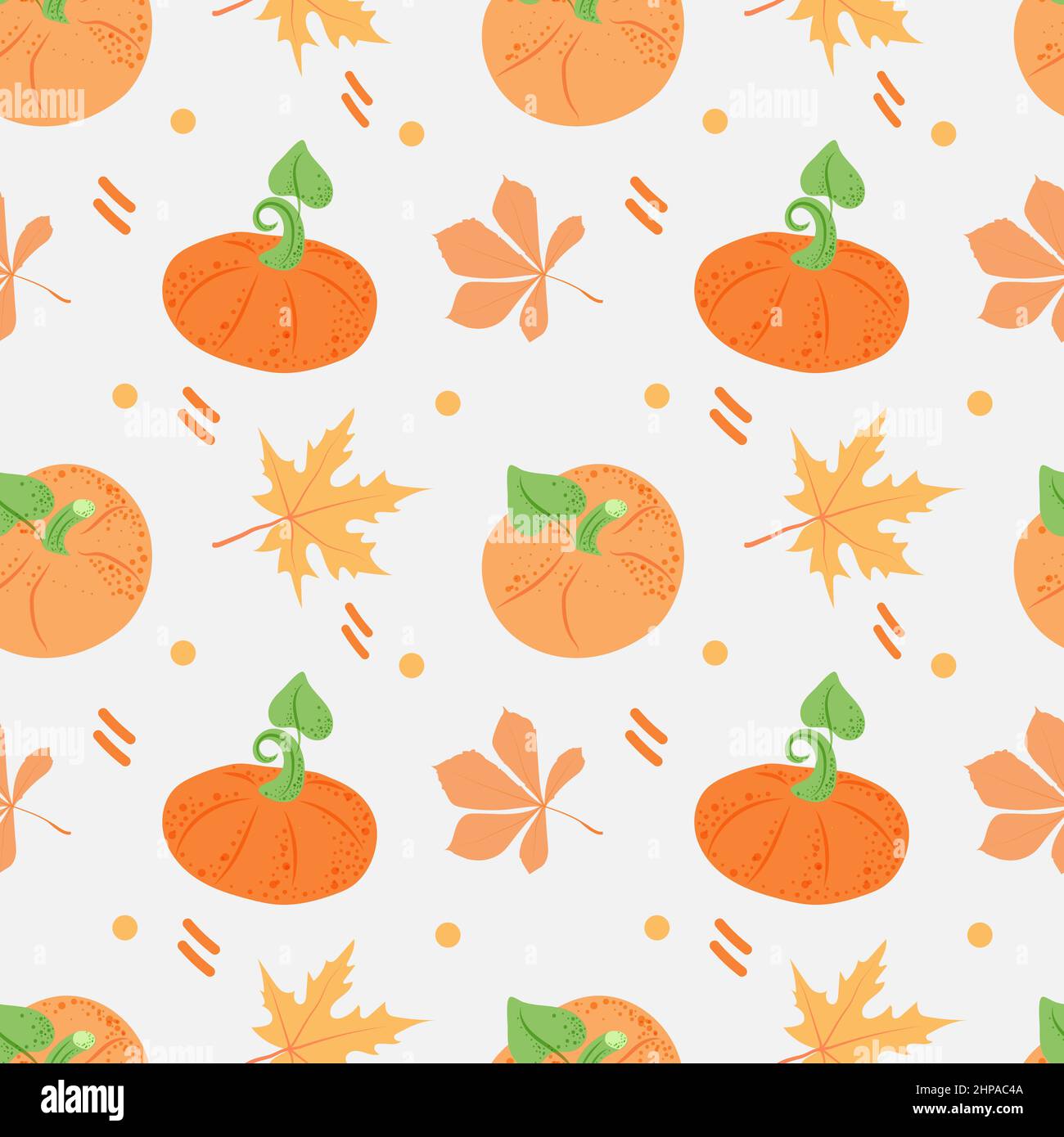Thanksgiving line art pumkins seamless pattern background. Stock Vector