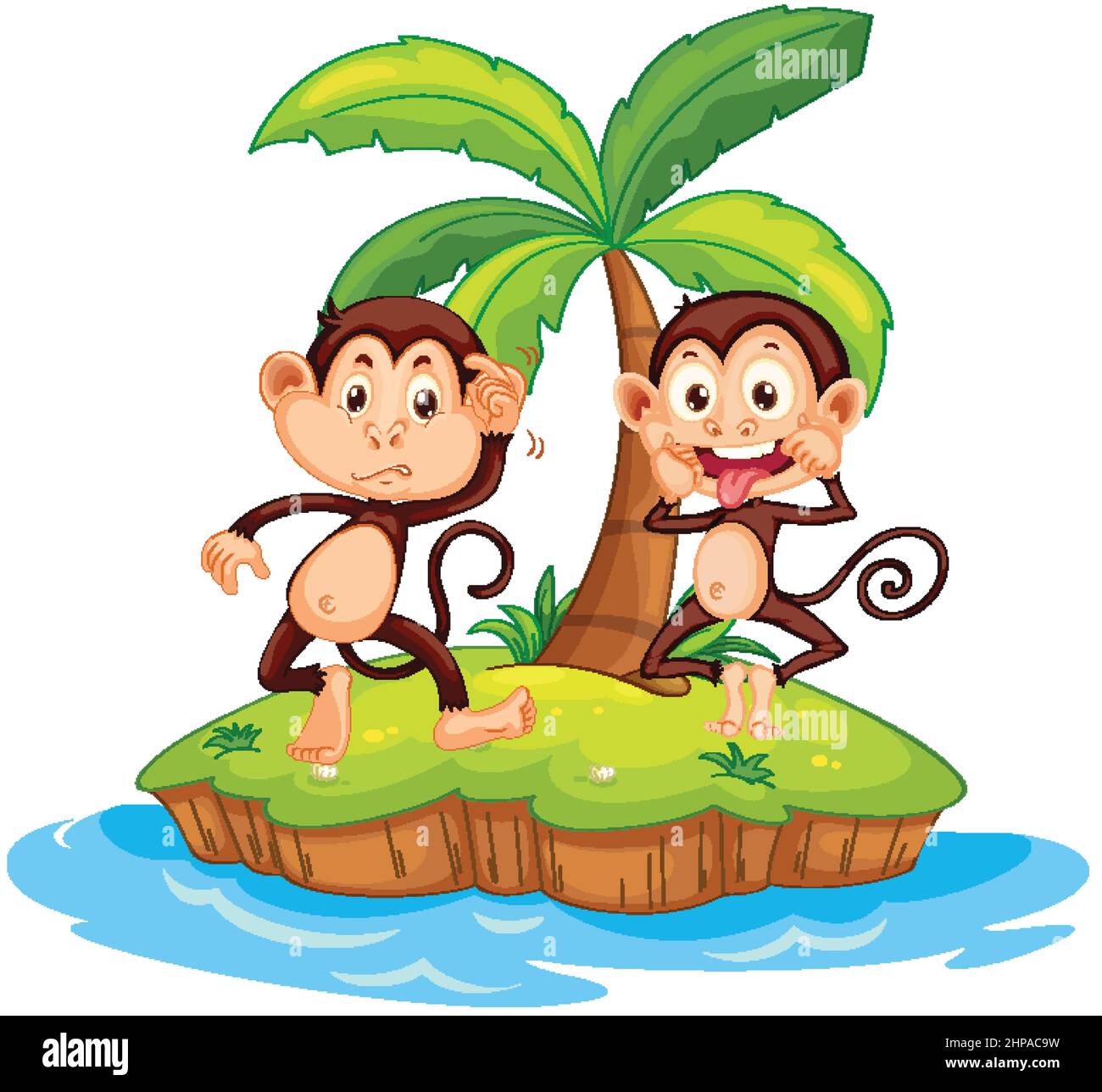Two funny monkeys cartoon character on isolated island illustration Stock  Vector Image & Art - Alamy