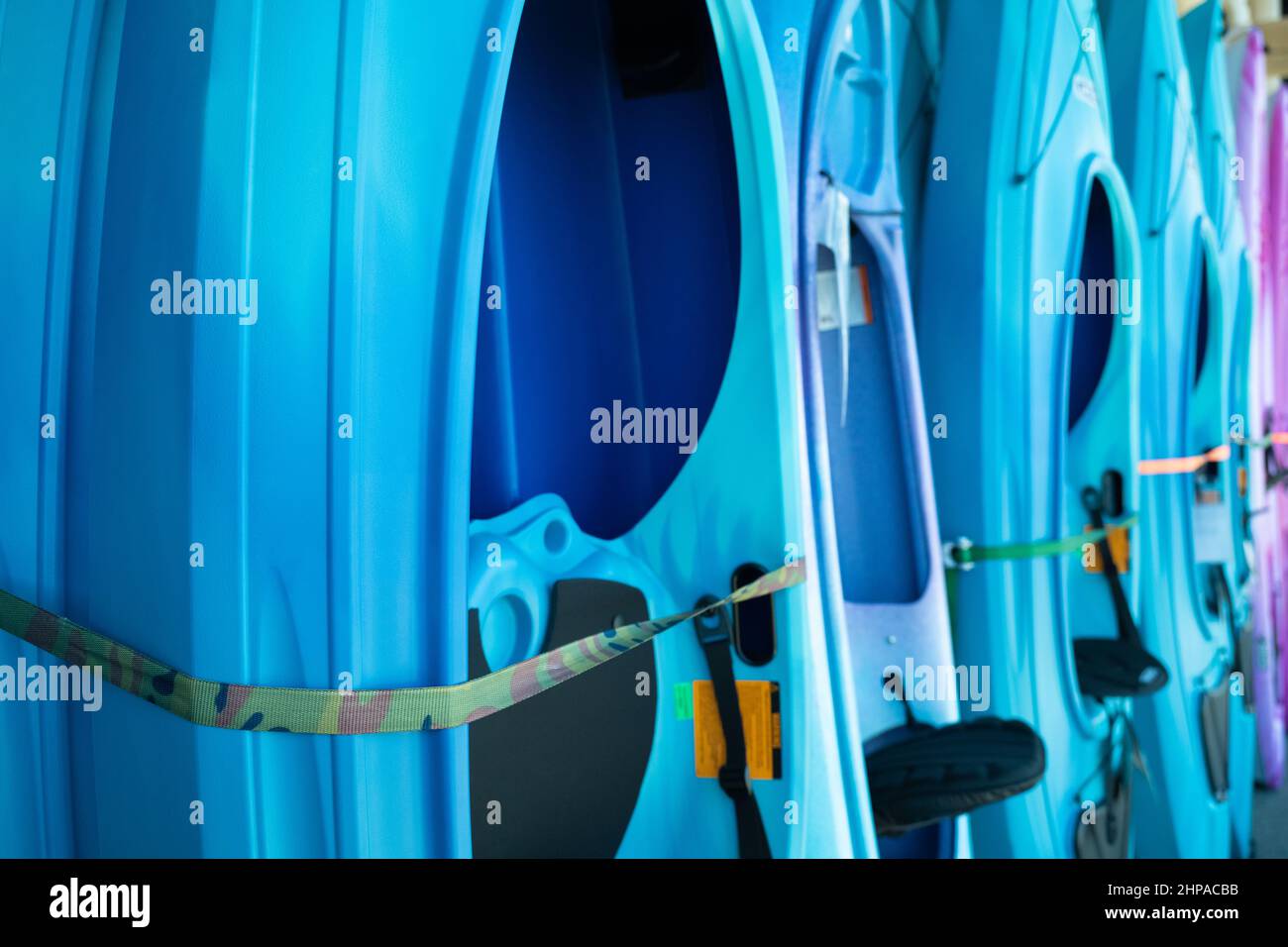 Kayak display at Dick's Sporting Goods, America's largest sporting goods retailer, in Buford, Georgia, at the Mall of Georgia. (USA) Stock Photo