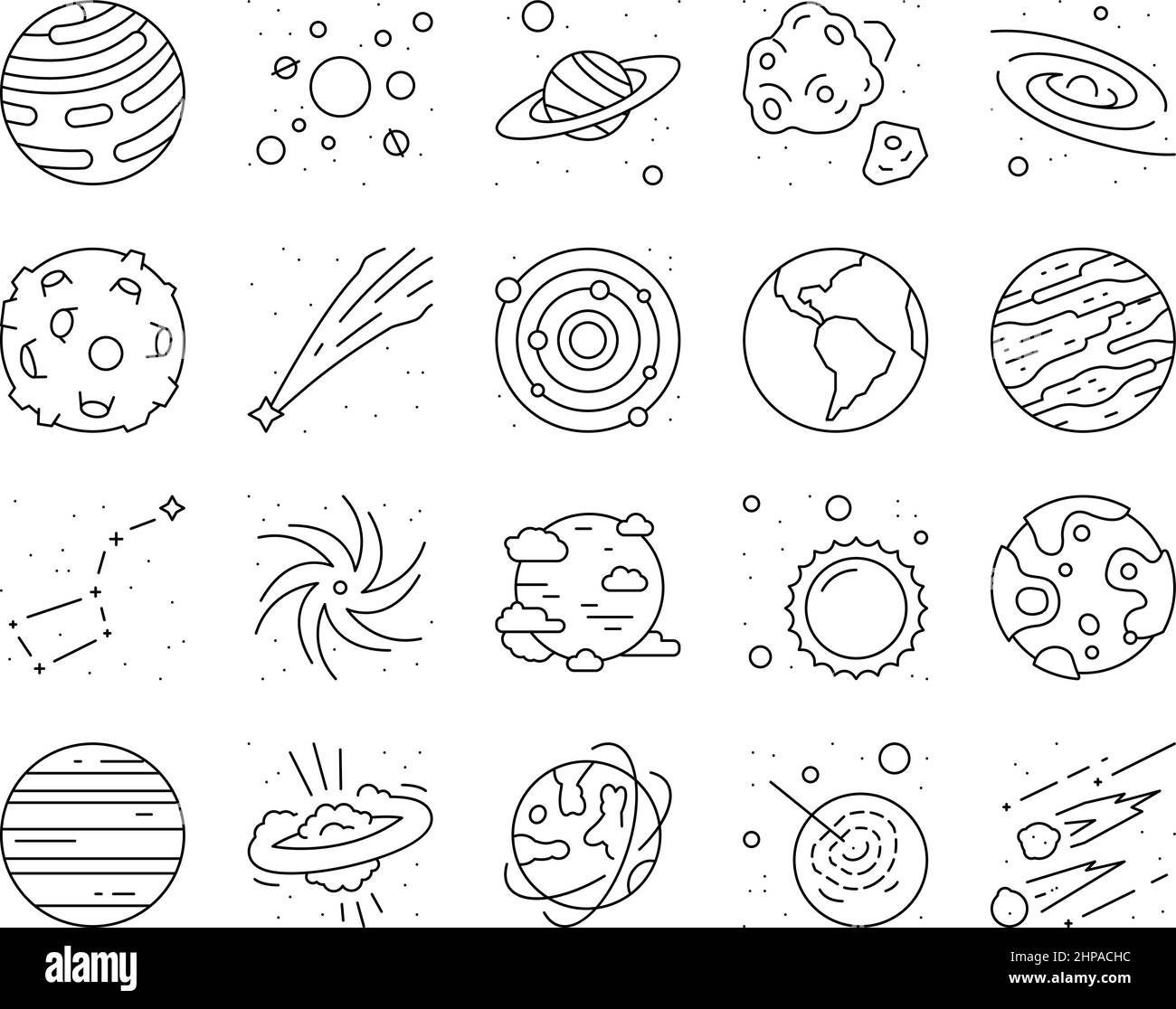 Galaxy System Space Collection Icons Set Vector Stock Vector Image ...