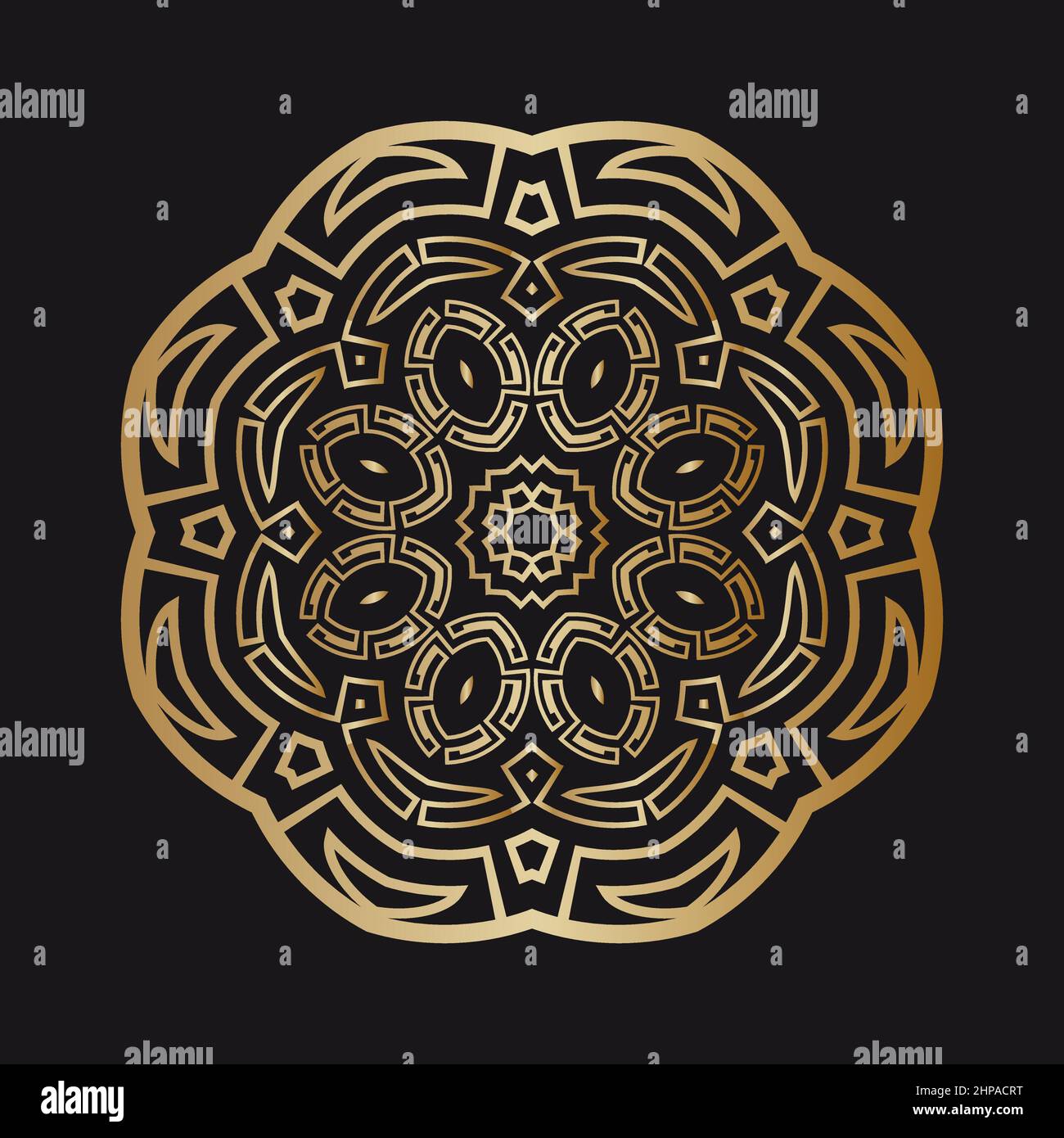 Golden oriental mandala on a black background. Vector illustration Stock Vector