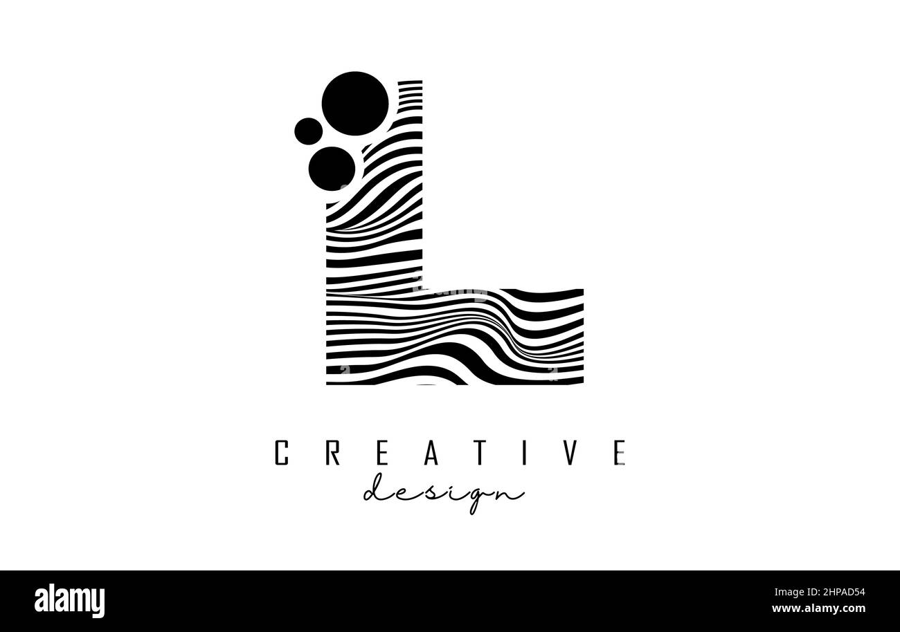 Letter L logo with black lines and dots. Vector illustration with ...