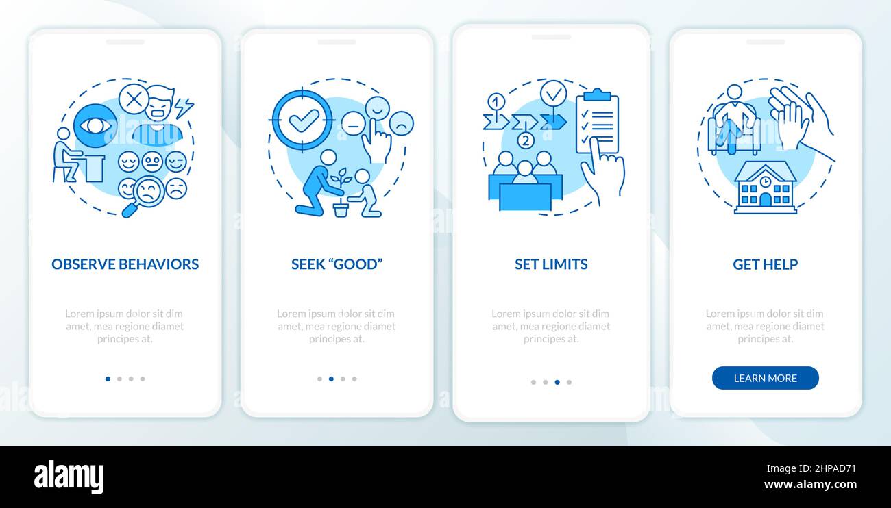 Conduct disorder tips for teacher blue onboarding mobile app screen ...