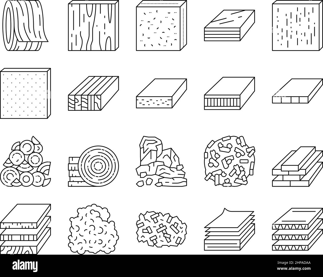 Timber Wood Industrial Production Icons Set Vector . Stock Vector