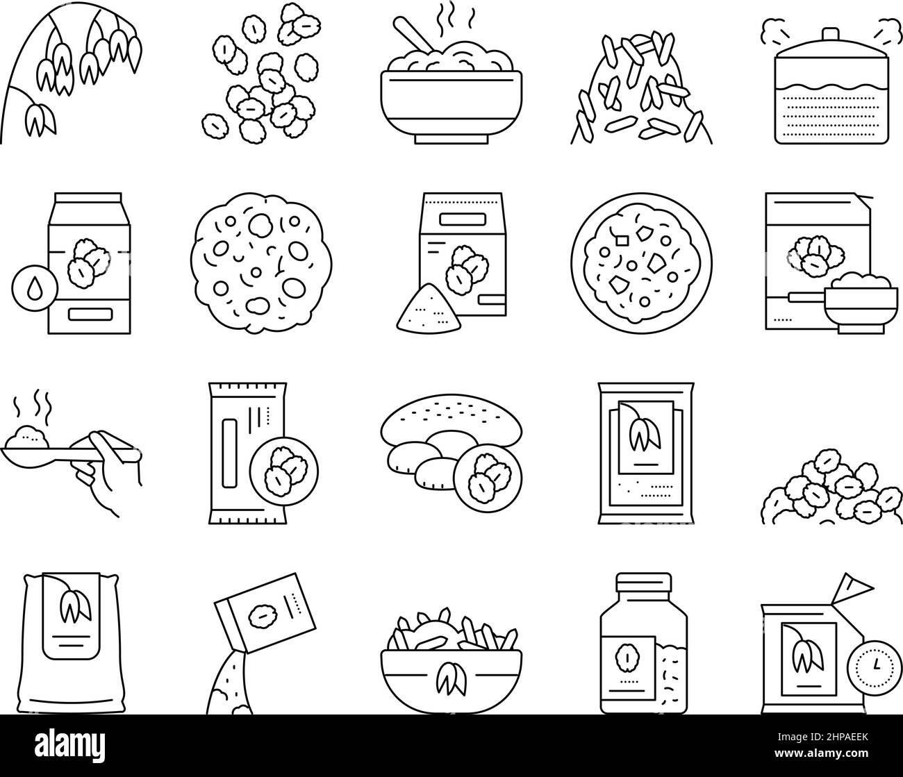 Oatmeal Nutrition Collection Icons Set Vector . Stock Vector