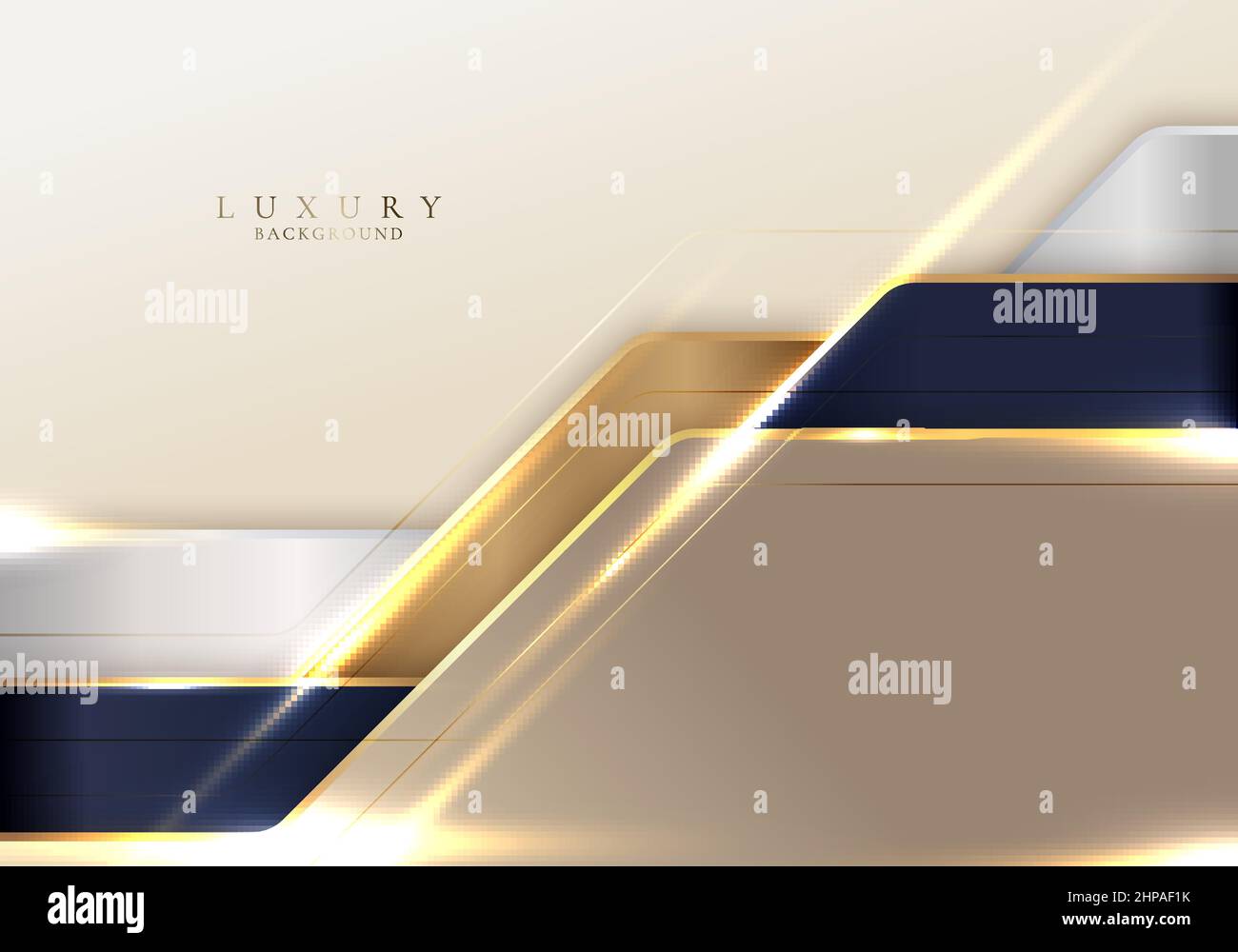 Abstract 3D blue and golden stripes geometric shapes with shiny gold ...