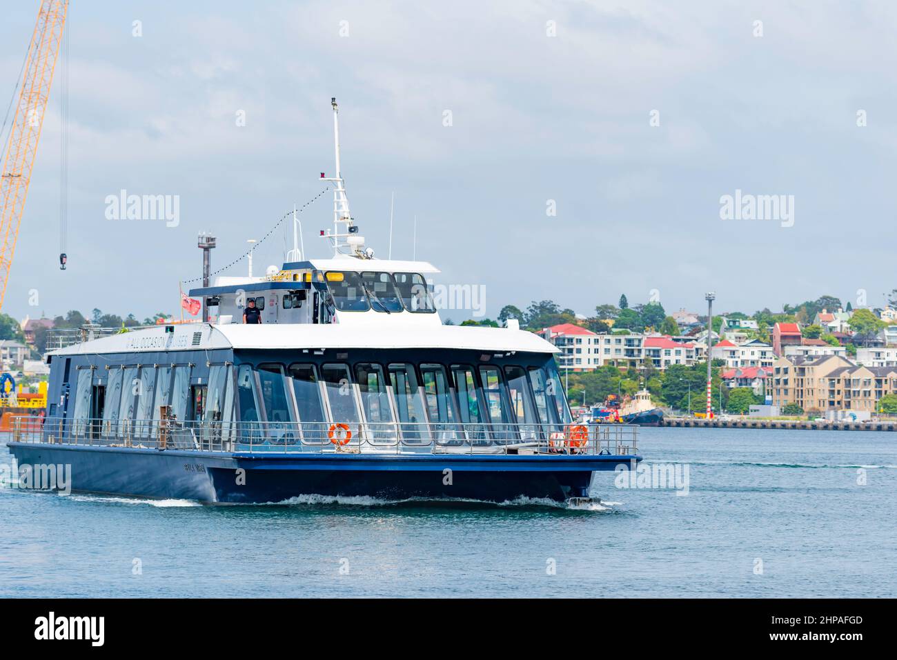 The 144ft,4 deck, Sydney Harbour Cruise boat, Starship is available for larger functions on Sydney Harbour in New South Wales, Australia Stock Photo