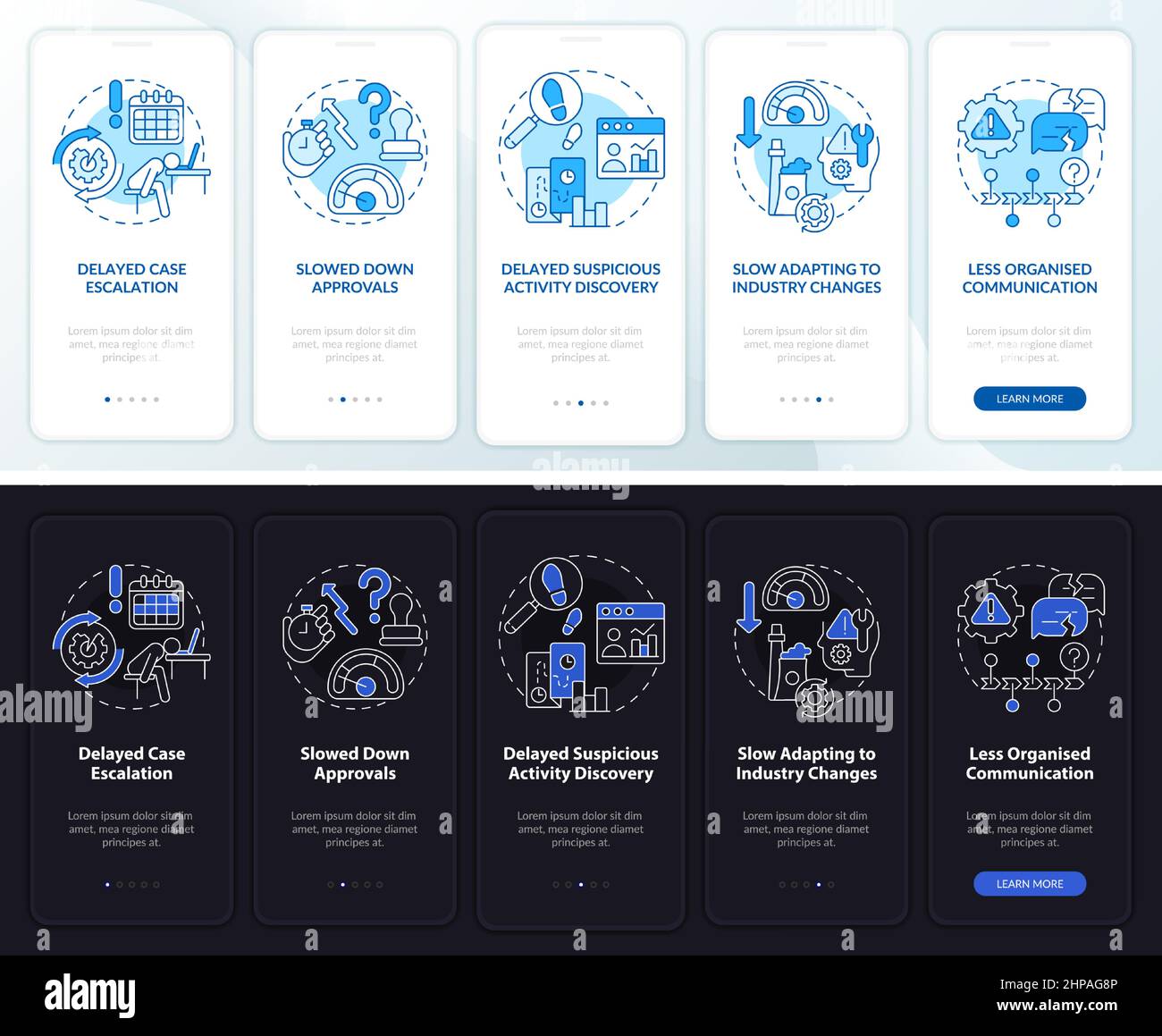 BPA challenges night and day mode onboarding mobile app screen Stock ...