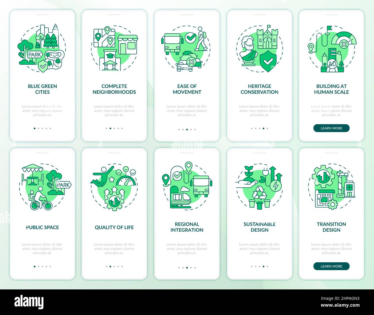 Urban planning green onboarding mobile app screen set Stock Vector ...