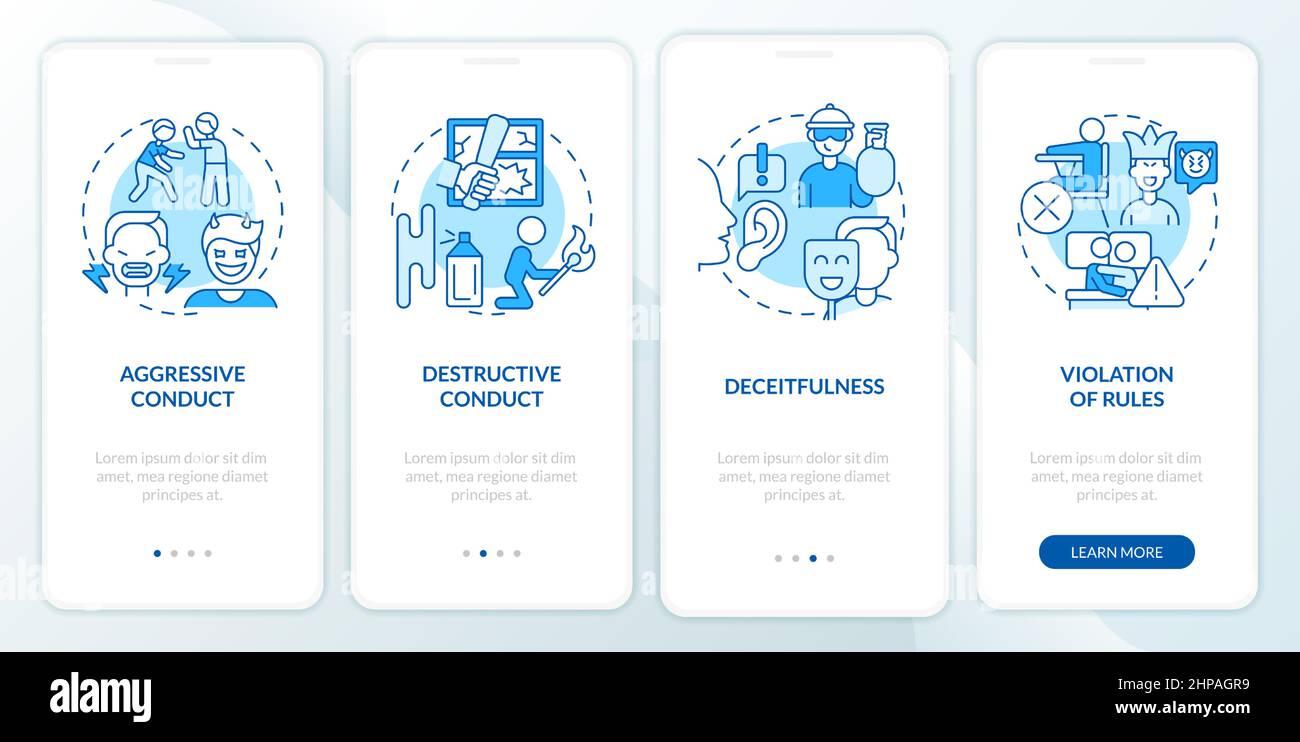 Conduct disorder groups of behavior blue onboarding mobile app screen ...