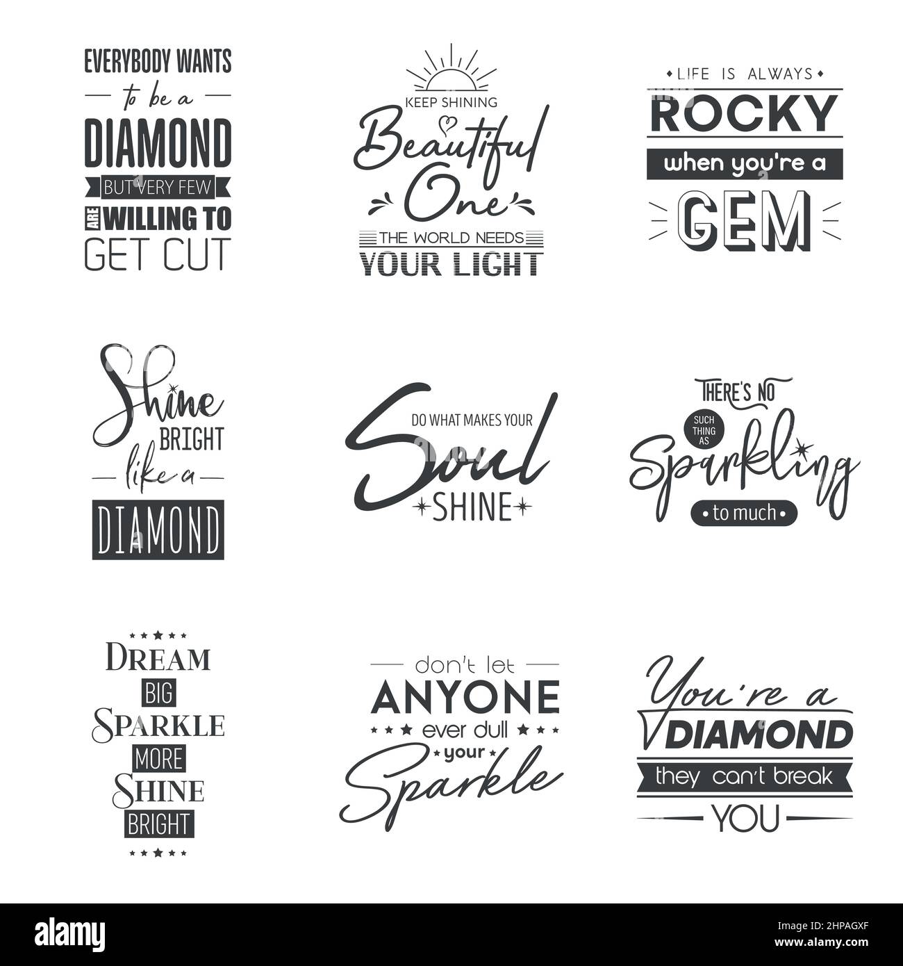 Set of Vector Vintage Typographic Quotes. Gemstone, Diamond, Sparkle