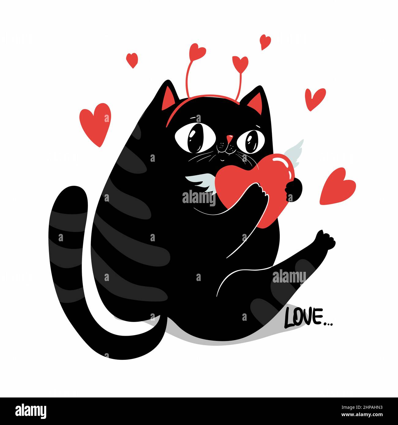 Two Cats in Love. Valentine Day Greeting Card. Vector Illustration